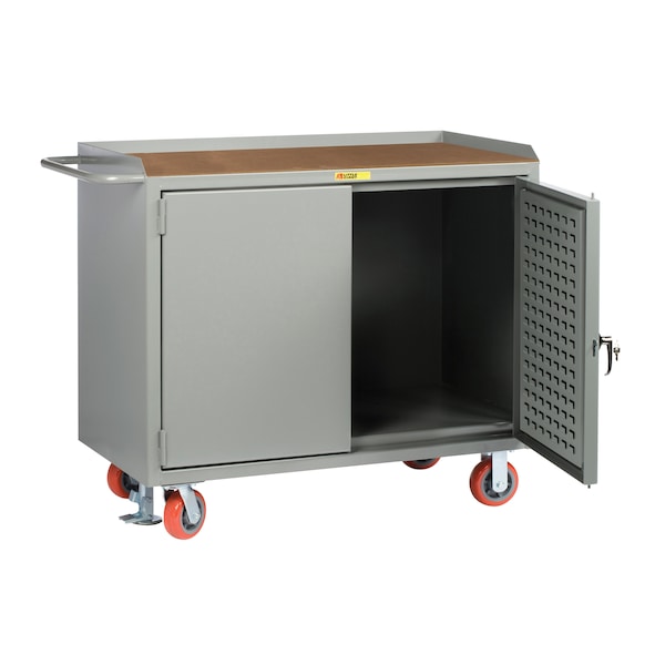 Mobile Bench Cabinets, 36"W, Louvered Panel Doors, 1/4" Hardboard